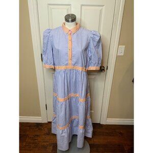 Gretchen Scott Wash and Wear Blue Striped Midi Shirt Dress NWT! Size XL